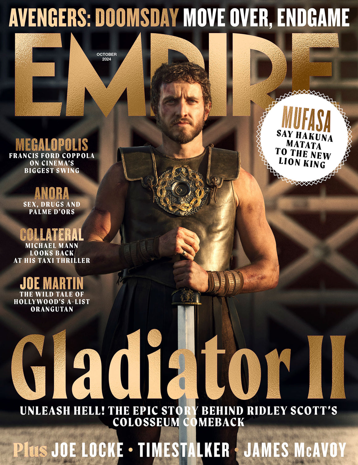 Empire Magazine Oct 2024: GLADIATOR II  PAUL MESCAL Joseph Quinn Pedro Pascal