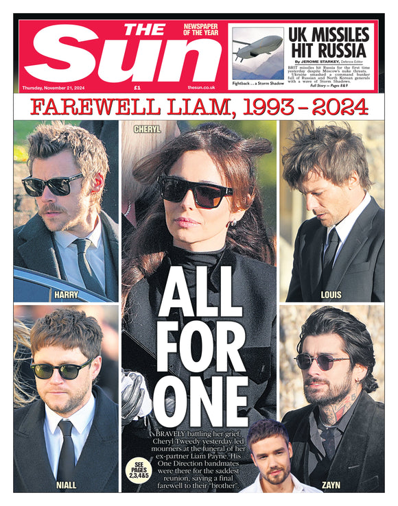 LIAM PAYNE Funeral - The Sun UK NEWSPAPER (21st Nov 2024)