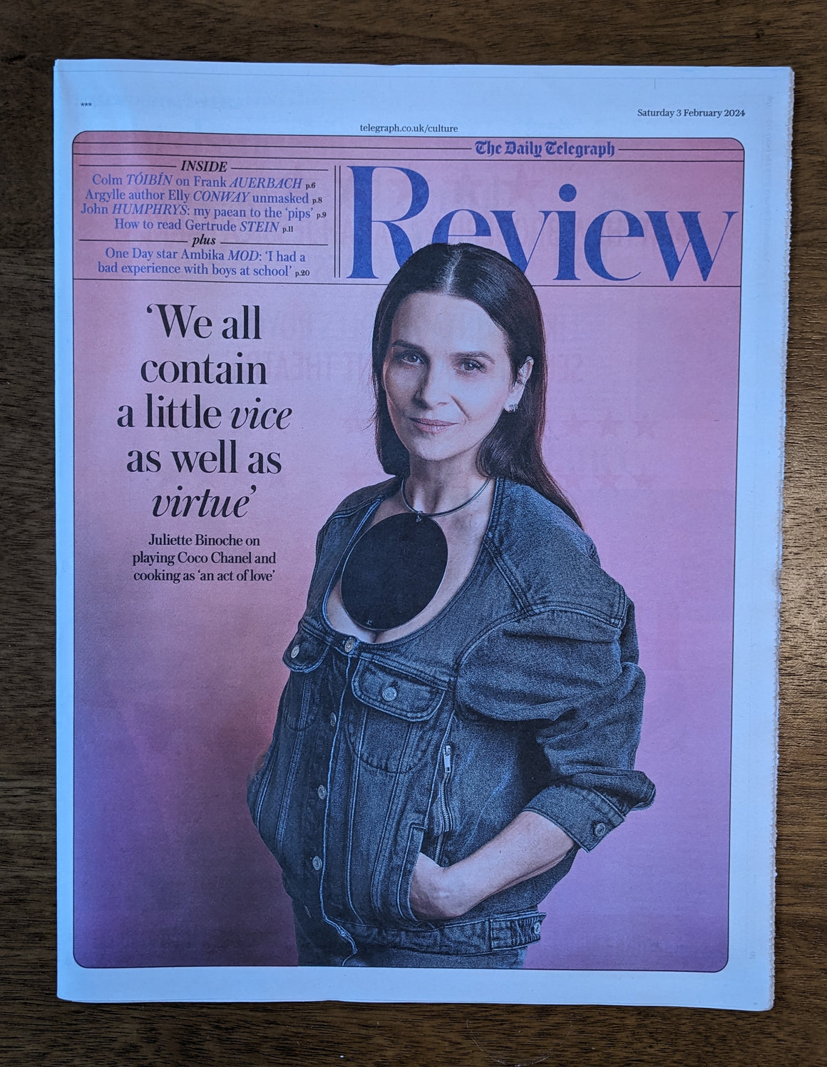 TELEGRAPH REVIEW 03/02/2024 JULIETTE BINOCHE COVER INTERVIEW