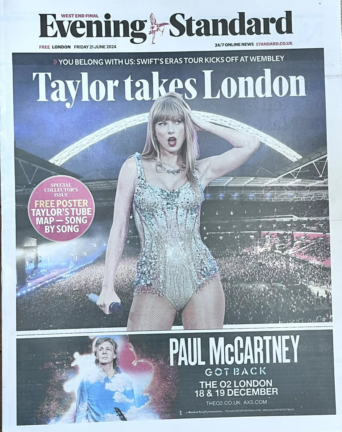 Taylor Swift Evening Standard LDN Tube Map commission Collector Poster Newspaper