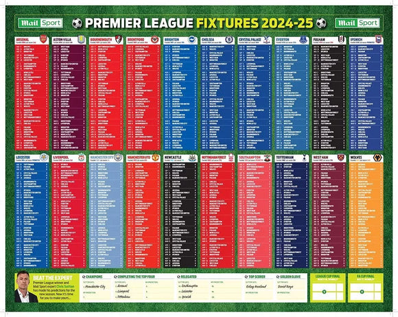 DAILY MAIL PREMIER LEAGUE 2024-25 SEASON DOUBLE SIDED FIXTURE WALLCHART