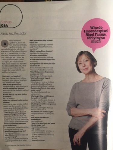 Guardian Magazine 01/2017 JENNY AGUTTER INTERVIEW - BARACK OBAMA WEST WING