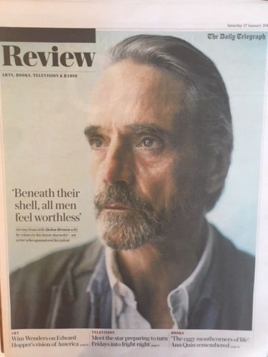 UK Telegraph Review 27TH Jan 2018 JEREMY IRONS Lydia Wilson Ragnar Kjartansson