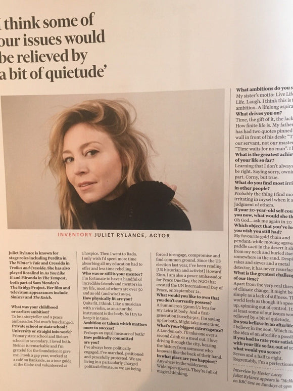 FT Weekend Magazine January 2018 JULIET RYLANCE INTERVIEW