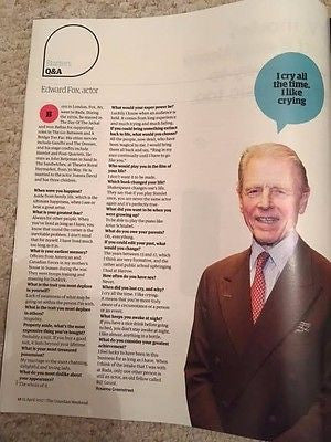 EDWARD FOX Photo interview UK Guardian Weekend Magazine April 2017