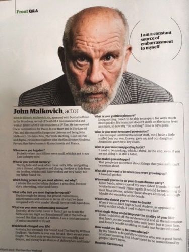 UK Guardian Weekend March 2018: JOHN BOYEGA COVER INTERVIEW ## JOHN MALKOVICH