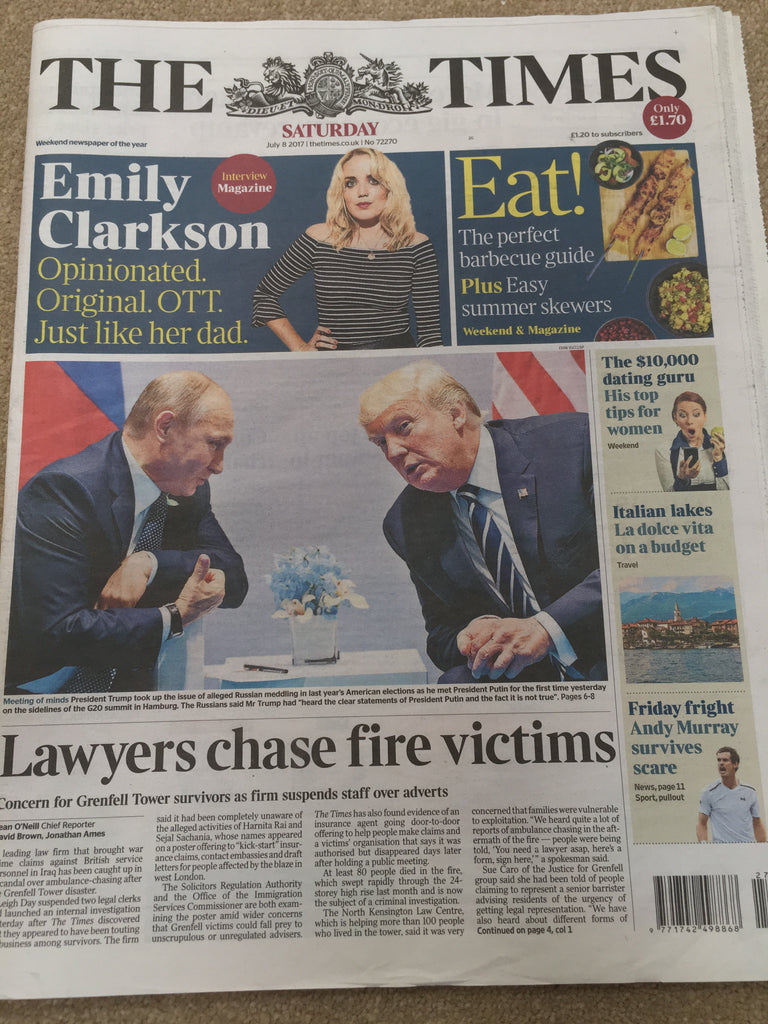 THE TIMES - UK NEWSPAPER - President Obama DONALD TRUMP July 8 2017