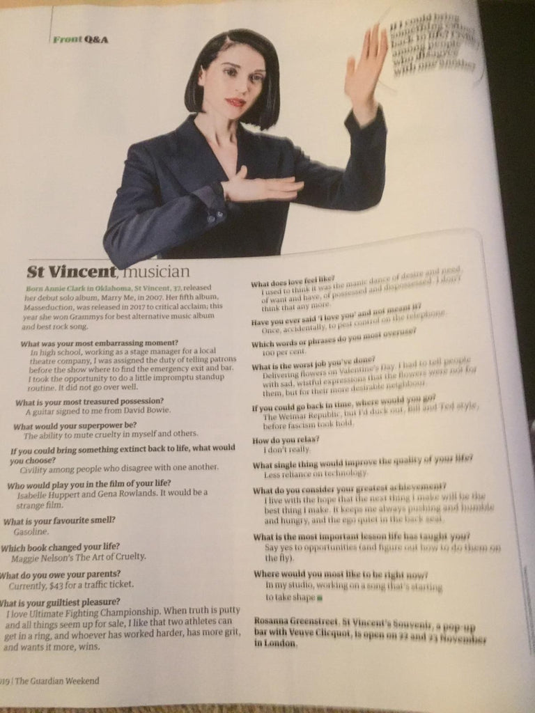 UK Guardian Weekend November 2019: ST VINCENT interview