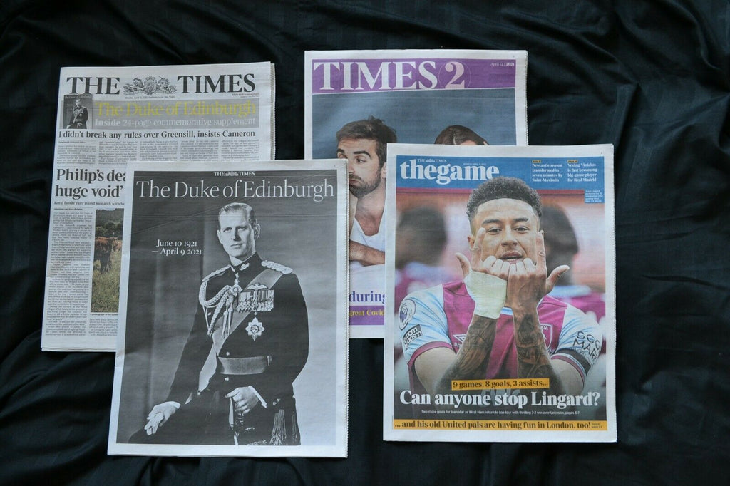 The UK Times Newspaper 12/04/21 April 12th 2021 Prince Philip Death Tribute