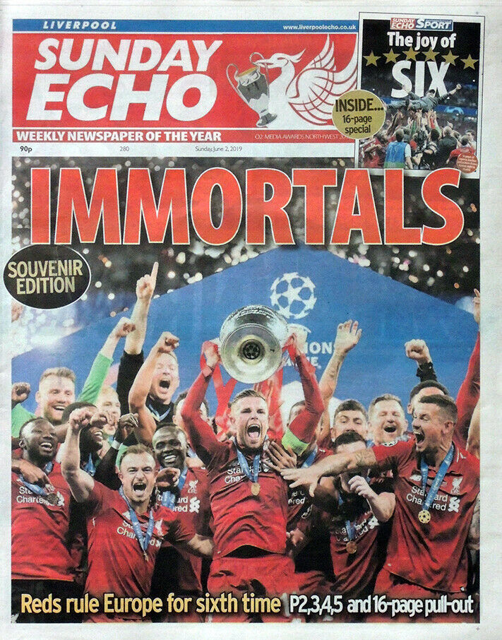 Liverpool v Spurs Echo Champions of Europe Newspaper - 2nd June 2019