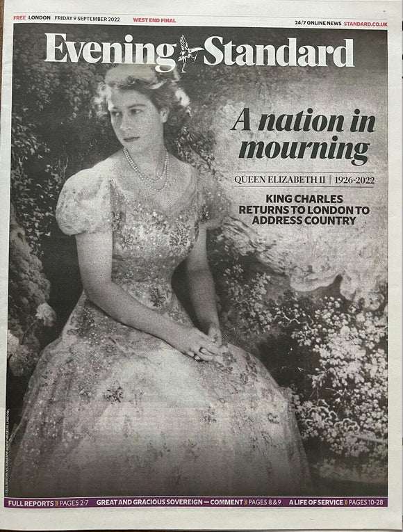 Evening Standard Newspaper - 9th September 2022 - Queen Elizabeth II 1926-2022 Tribute